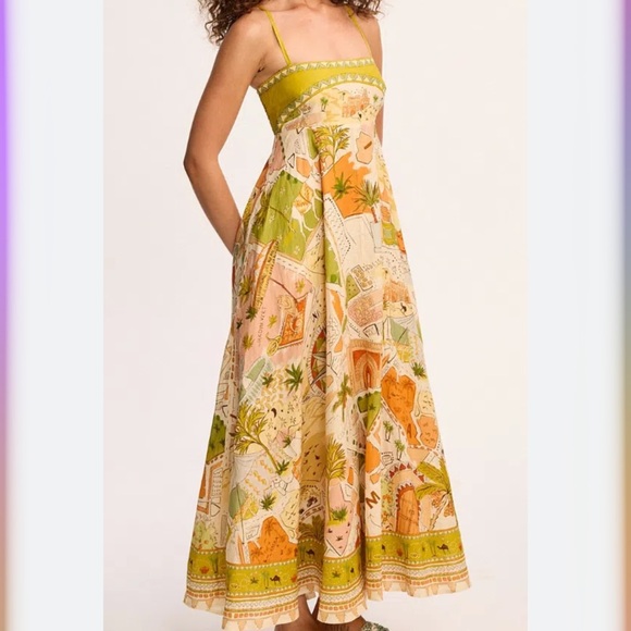 Alemais Dresses & Skirts - Alemais Printed Maxi Dress in Green, Peach and Cream ALÉMAIS BAZAAR SUNDRESS